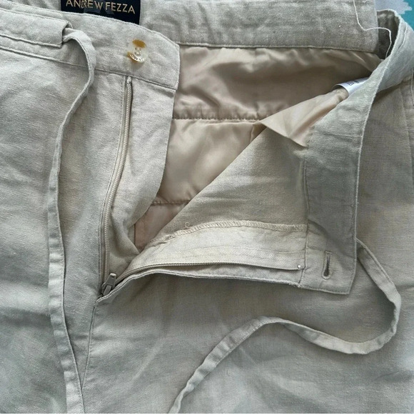 Andrew Fezza Linen Blend Zip Tie Straight Leg Cream Pants Sz XL - Picture 8 of 14
